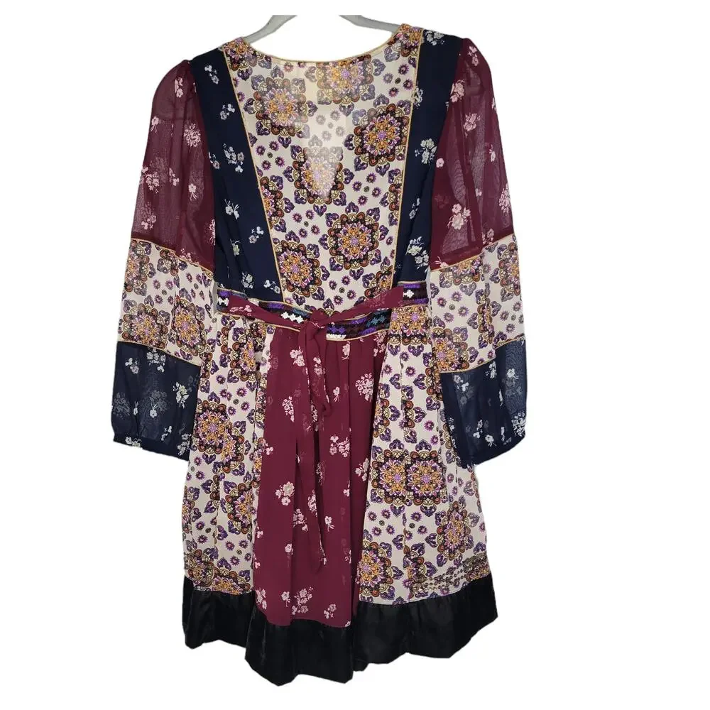 Anthropologie Maeve Quartier Latin Patchwork Velvet Mini Dress Women Sz SP - Picture 4 of 11